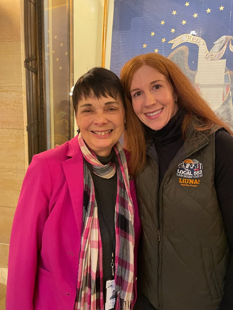 Nicole R., LIUNA Local 563 member, posing with her Senator and Capital Investment Chair Sandy Pappas, after delivering a great speech.