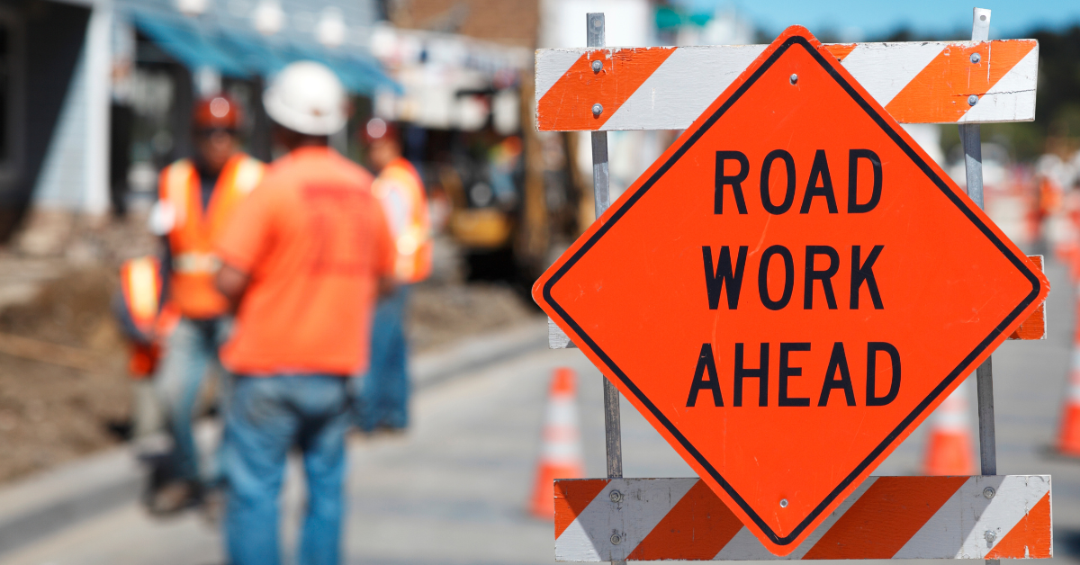 Road work ahead sign