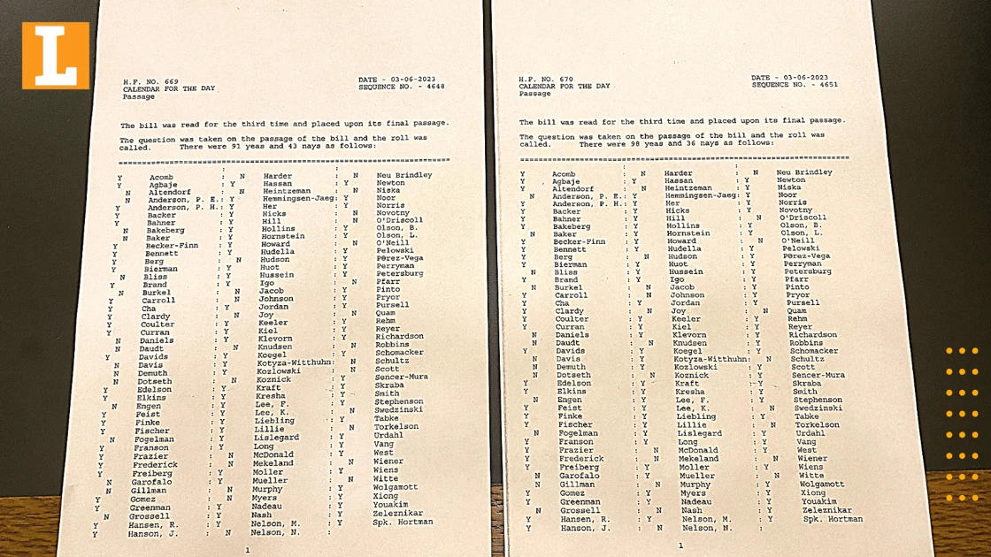 Two pages of an official house capital vote with 91 yeas and 43 nays.